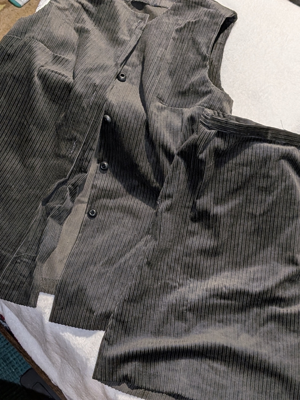 Corduroy Button Vest and Skirt Set in Dark Gray